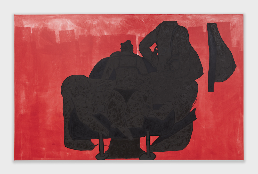 <I>Red Velvet</i>. 2024. Acrylic and oil on linen, 84 x 132 in (213.4 x 335 cm)